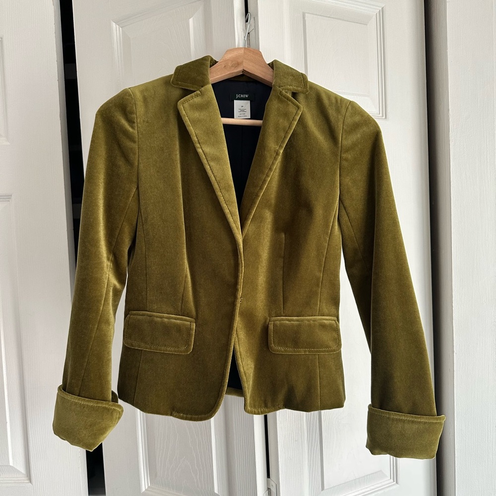 J Crew Petites ecole velvet blazer in golden moss